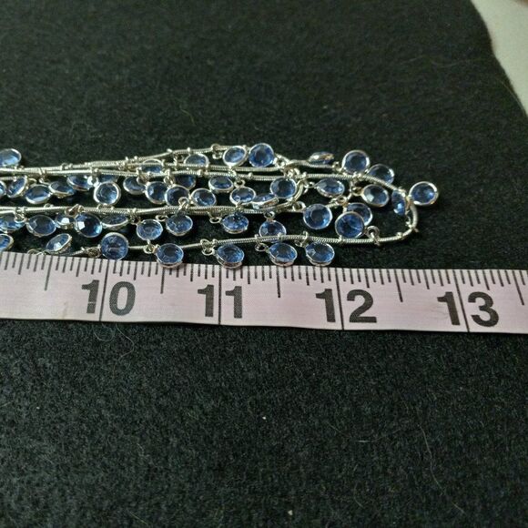 Silver tone Three Strand Multi layer Blue Rhinestone Collar Necklace - Picture 4 of 7